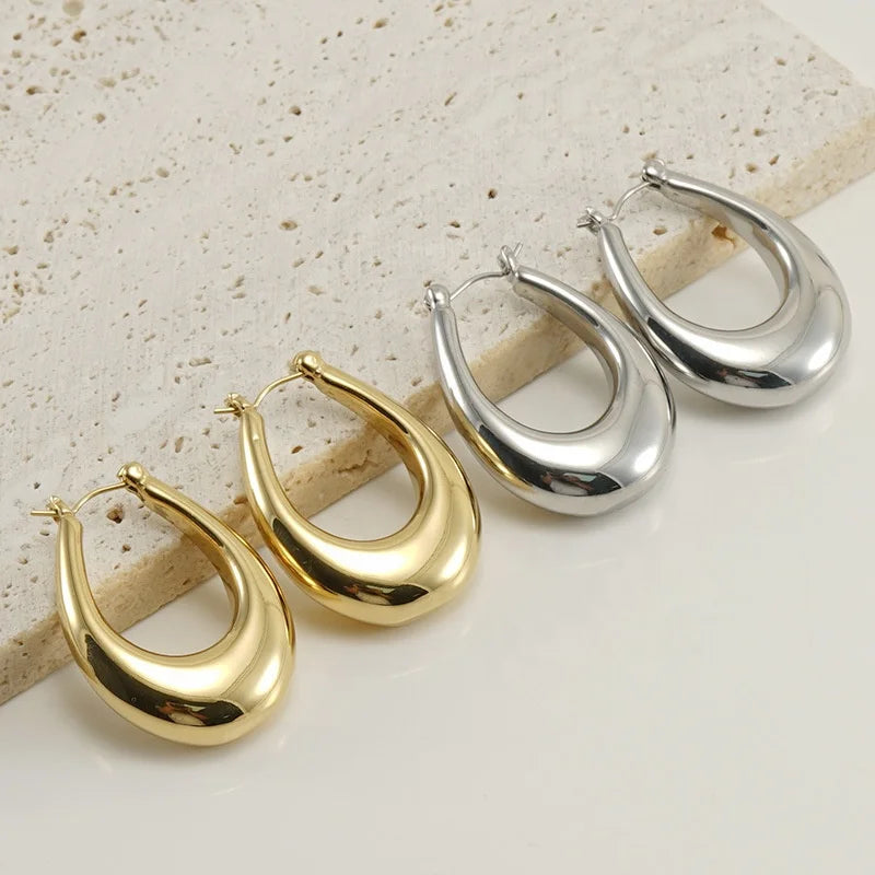 Classic Fashion Jewelry Women's Geometric Trendy Stainless Steel 18K Gold Plated U Shape Hoop Water Drop Earrings by Lanshang