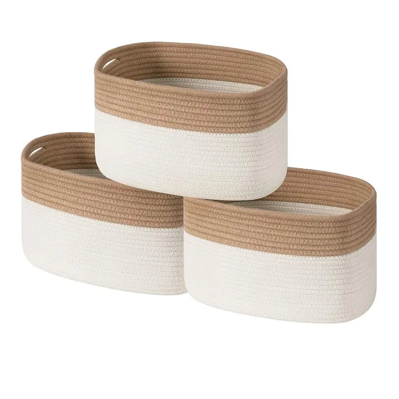Cotton Rope Storage Baskets Set of 3 Storage Bins Cube Organizer Decorative Woven Basket