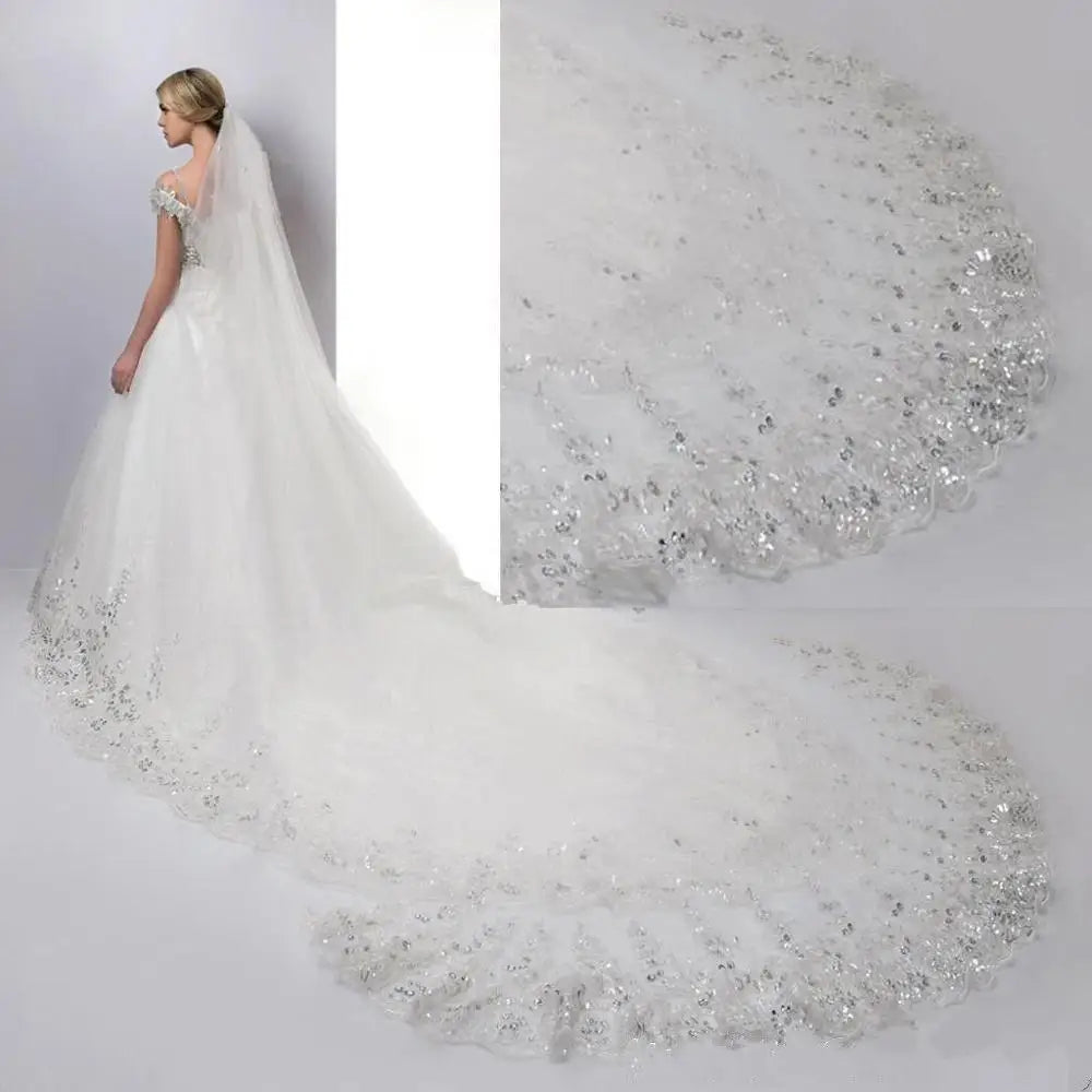 Customizable Length Velo De Novia Wedding Veil Long Style with 3 Meters Wide Comb Trailing Bridal Veil Accessories