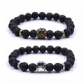 Vintage Elastic Stretch Beaded Bracelets with Lava Stone and Turquoise Bear Dog Paw Charm for Healing Power Gift Idea