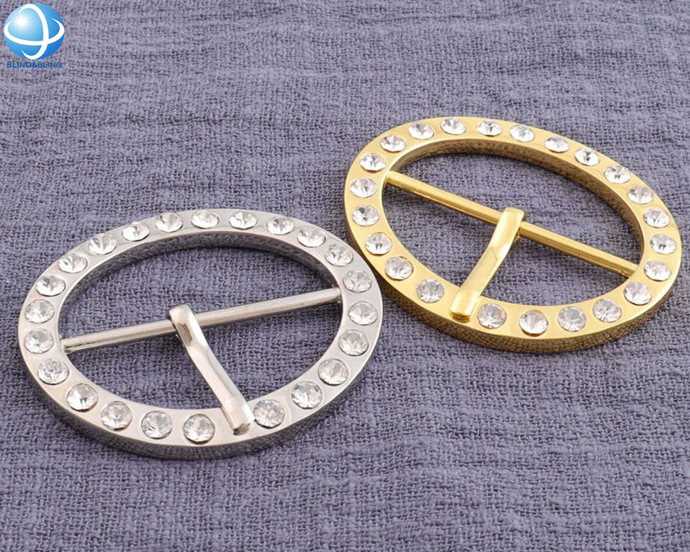 Wholesale 40mm Round Adjust Pin Buckle Gold Rhinestone Center bar Belt Buckle for Clothing Bags Hats