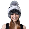 MWFur Luxury Head Warmer Hand Knitted Cap Fox Fur Pompoms Rex Rabbit Fur Hat Beanies for Women Winter  Fashion Hat Fashion