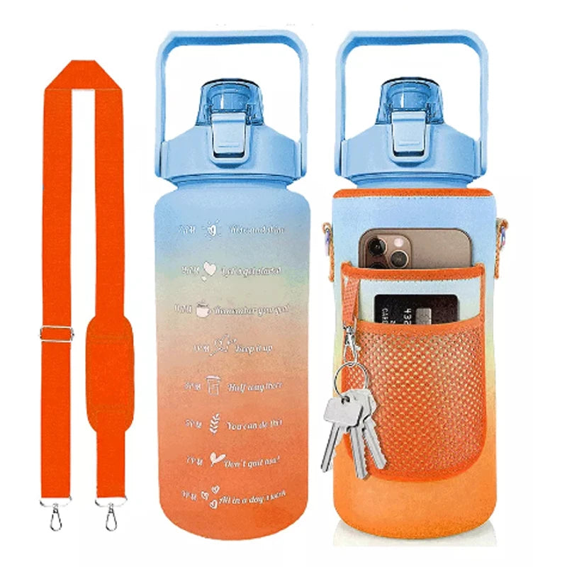 2022  Water Bottle 2000ml Portable  2l  Motivational Bpa Free Half Gallon Water Bottle with Sleeve