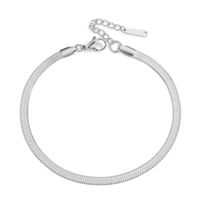 Summer Fashion Foot Jewelry Accessories 4mm Width Silver/gold Color Wholesale Stainless Steel Flat Snake Chain Anklet for Women
