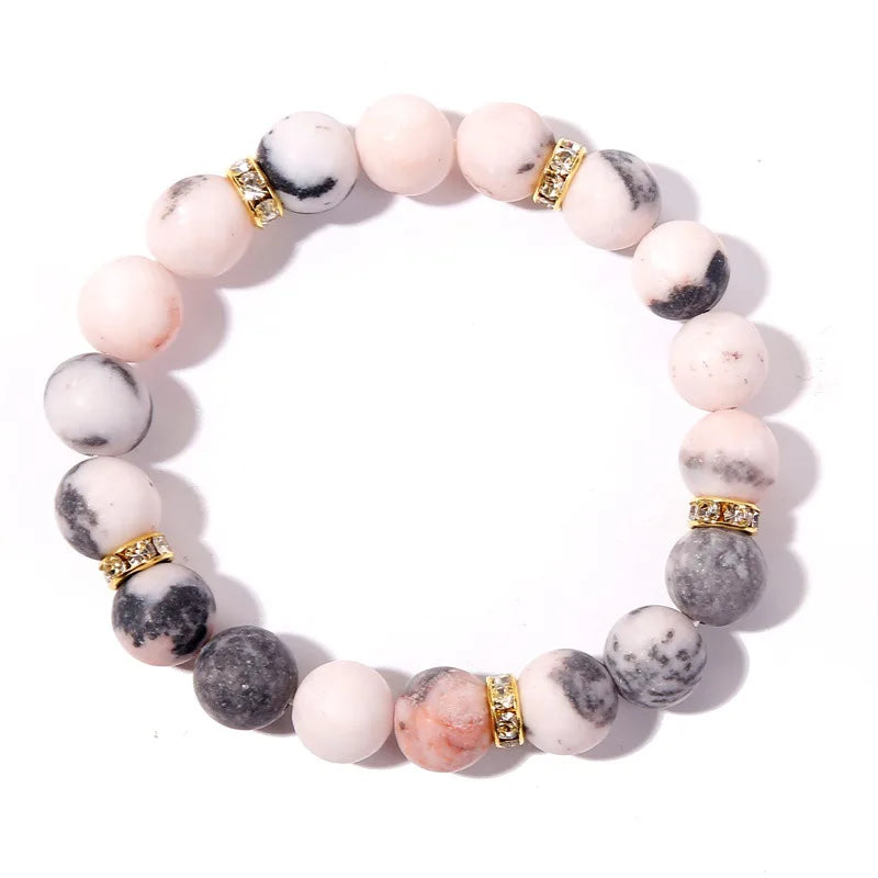 SC Therapeutic Crystal Rose Quartz Bead Bracelet Healthy Healing Natural Frosted Stone Pink Zebra Jasper Beaded Bracelet