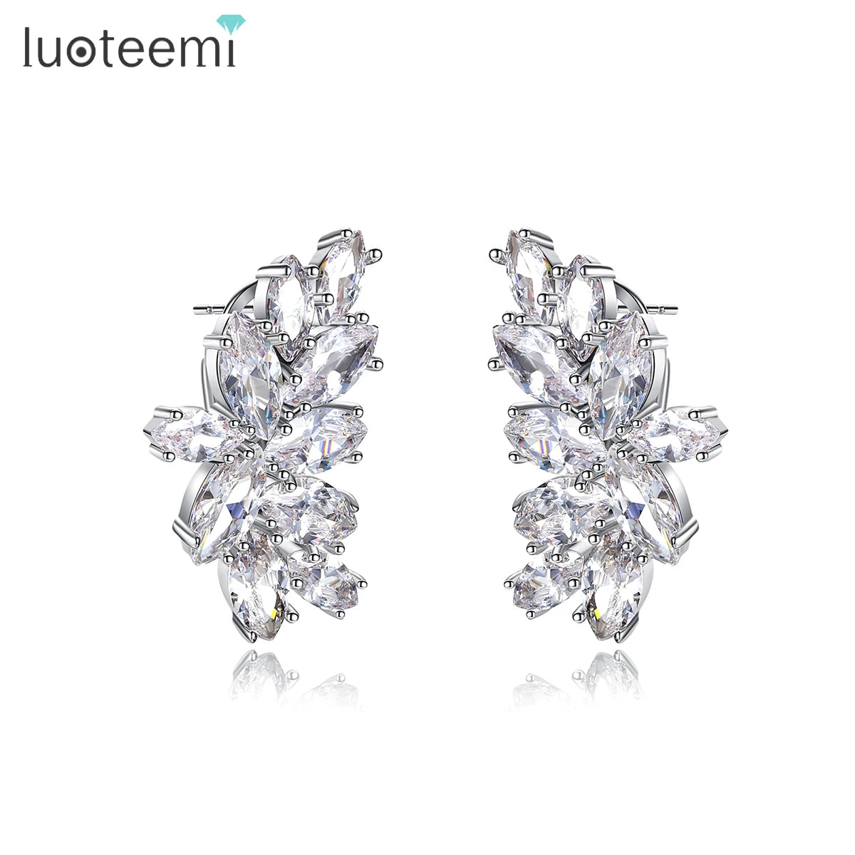 LUOTEEMI Display Earrings Jewellery Curve Pure Clear Cubic Zirconia Diamond Stud Statement Earrings