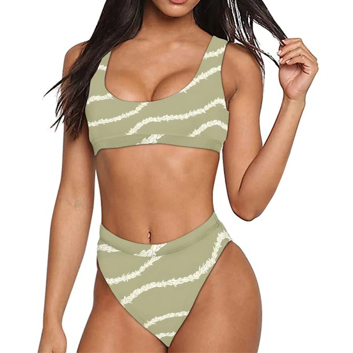 Polynesian Hawaii Tribal Print Two-Piece Plus Size Women's Swimsuit High Waisted Bikini Bottoms Push-Up Tummy Control Leopard