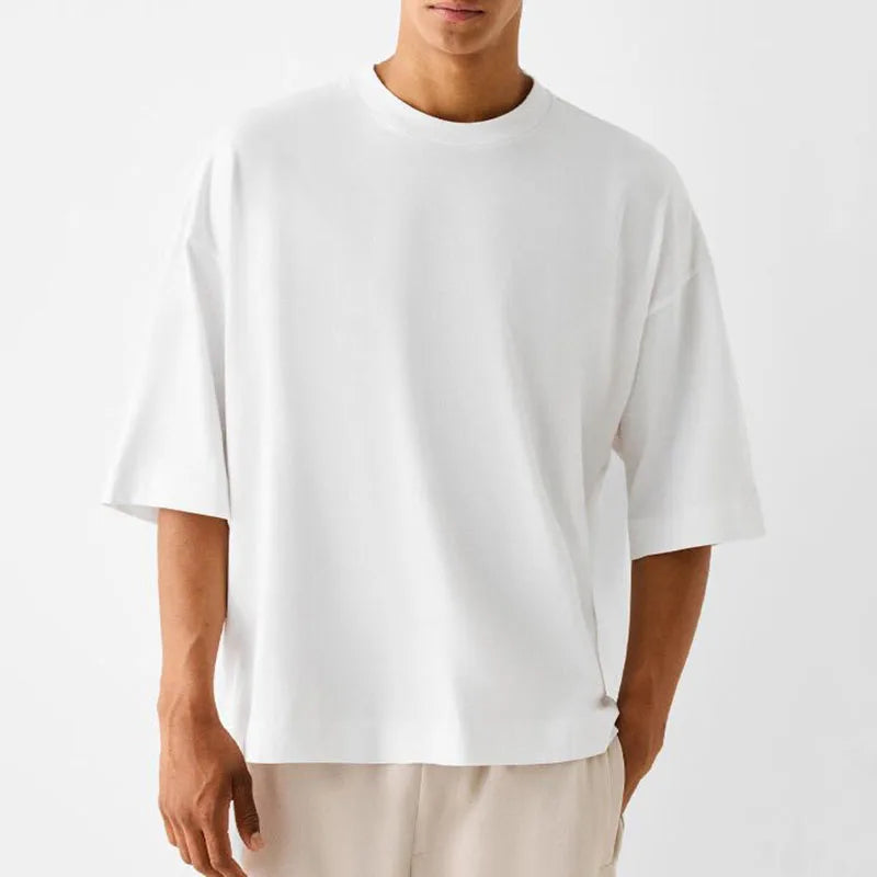 RNSHANGER 240G Heavy Cotton Summer T Shirt Men Korean Fashion Short Sleeve Loose Basic T-shirts Solid Color Oversized T Shirts