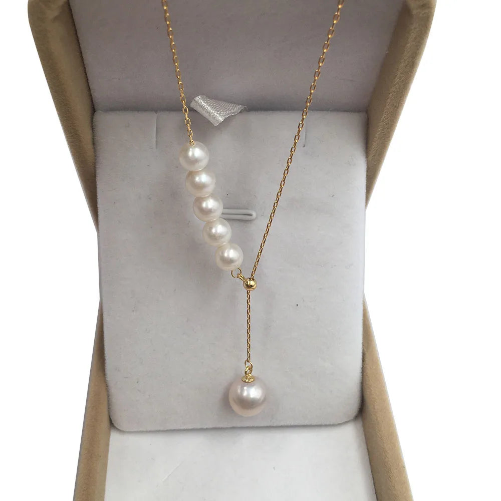 Fashion 925 Silver Adjustable Necklace Real Nature Freshwater Pearl Pendant Necklace pearl Size 6-7 mm and 9  mm