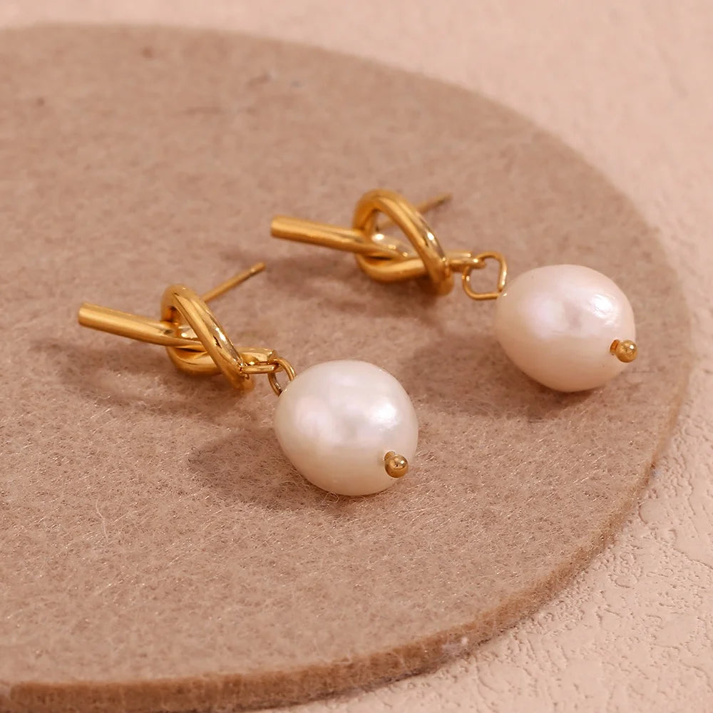 Fresh Water Pearl Stud Earrings for Women Twisted Drop Earring Boucles D'oreilles Accesorios Mujer