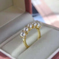 18K Gold Plated Zircon Corolla Small Row Ring 5 Freshwater Pearl for Engagement Wedding Gift-Joyas De Perlas
