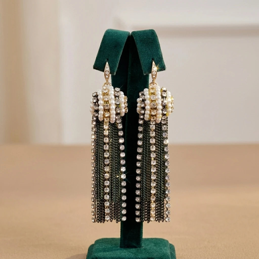 Ilona Wholesale Bulk Evening Party Tassel Earrings Silver Plated Copper Pearl Statement Studs Wedding Holiday Jewelry for Resale
