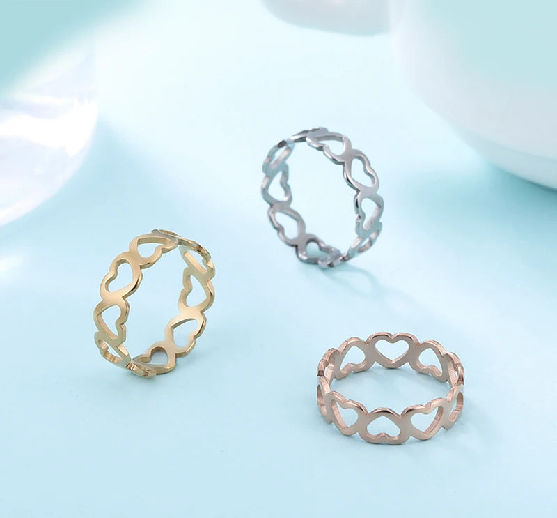 Lovely Hollow Heart Ring Stainless Steel Romantic Rose Gold Color Casual Wedding Engagement Rings Stylish Jewelry Gift for Women
