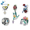 Festival Exclusive S925 Sterling Silver Flower Bird Charms Enamel Adjustable Boho Fine Silver Jewelry Making DIY Gift for Women