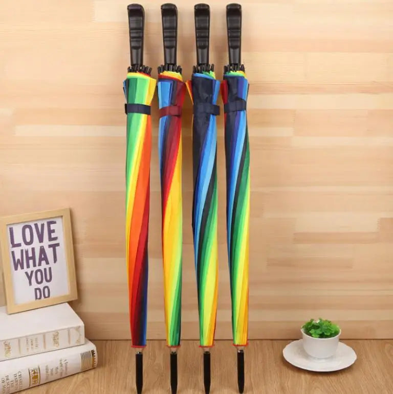 Wholesale Custom 21 Inch 16 Bone Umbrellas Modern Design Rainbow Straight Umbrella with Metal Frame Semi Automatic