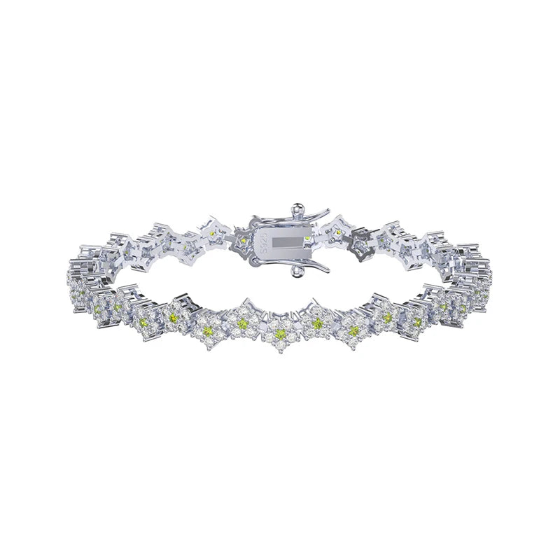 ICEBELA Rhodium Plated 925 Sterling Silver Green and White Flower Zircon Casting Bracelets for Women Delicate Jewelry