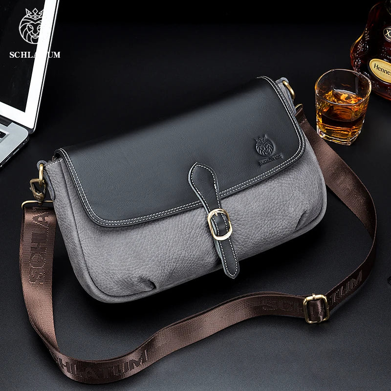 SCHLATUM Wholesale 2022 New Designer Fashion Genuine Leather Men's Crossbody Shoulder Messenger Bags