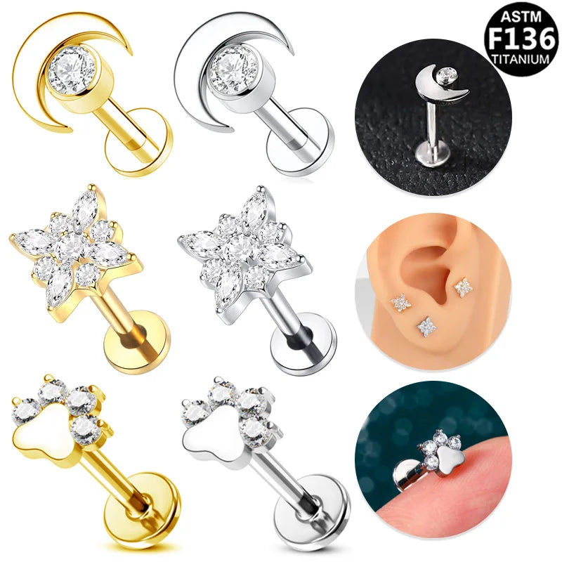 Gaby Fine Jewelry ASTM F136 Titanium Threadless Labret Vintage Flower Shape Helix Piercing Lip Rings for Weddings Wholesale