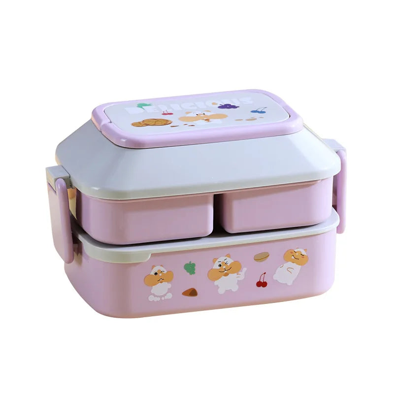 Reusable Leakproof Sealed Cute Cartoon Compartment Take Out Container Food Lunch Box for Kids Bento