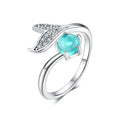 Mermaid Ring 925 Sterling Silver Blue Ocean Stone Tear Fish Tail Rings for Women Open Ajudstale Ring Jewelry SCR515