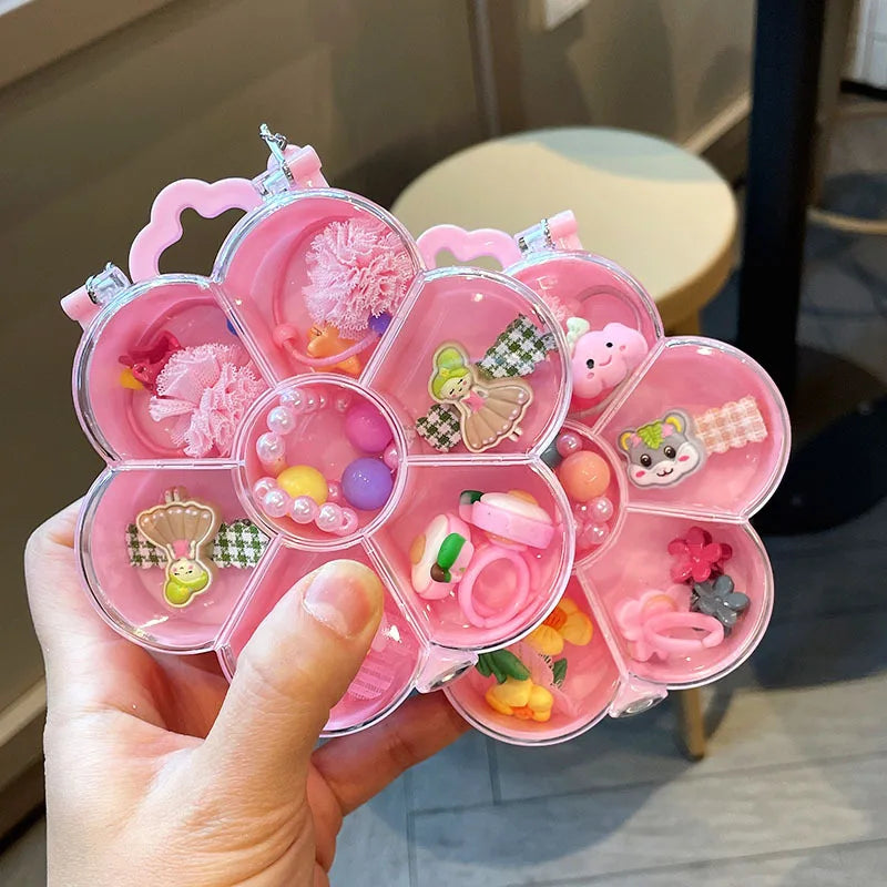 Cute Girls Kids Hair Accessories Pink Archer Packaging Flower Box Plastic Heart Beads Elastic Resin Pearl Beaded Kid's Gift