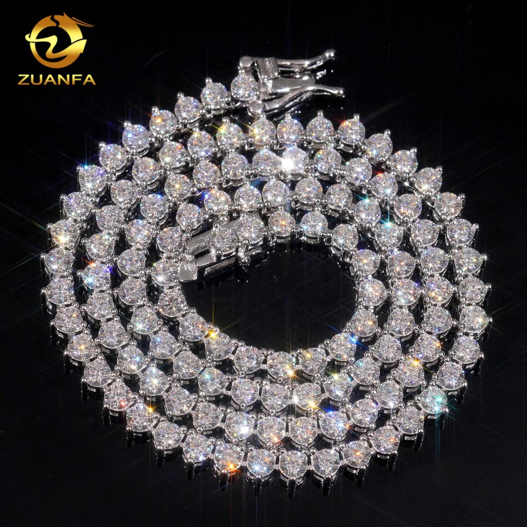 RTS Three Prong 3mm Necklace Silver 925 Vvs Moissanite Hip Hop Iced Out Fine Jewelry Tennis Chain