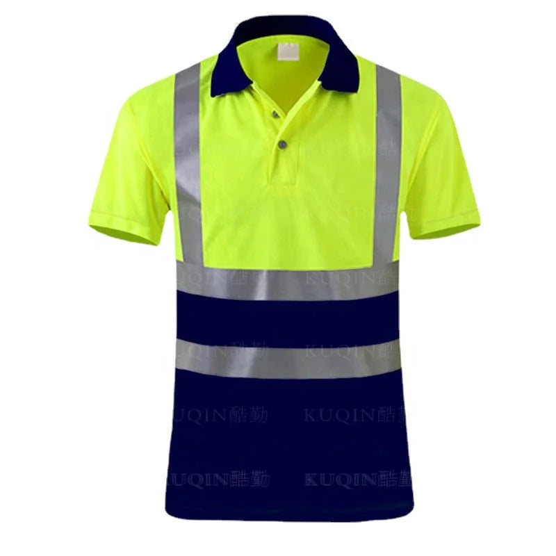 Wholesale Short Sleeve Reflective Stripe Polyester Polo Shirts Custom Logo Work Uniform Moisture Wicking Safety Clothing