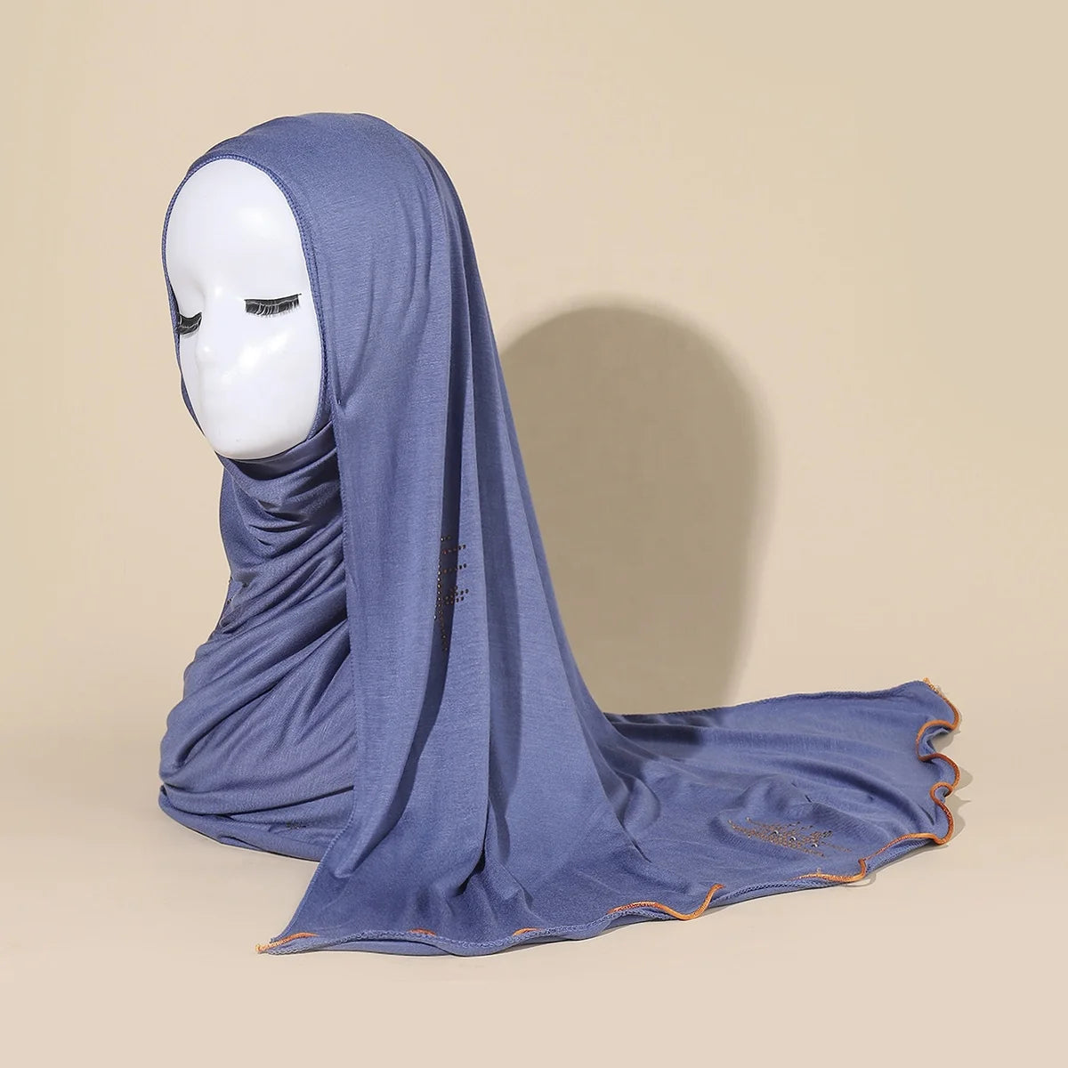 2022 Netherlands Hot Selling Jersey Scarf Jacquard  Muslim Hijab Long Solid Islamic Scarves for Women Rhinestone Hijab