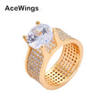 R009 Brass Prong Setting Zircon Stone Hip Hop Ring All Iced Out CZ Stone Rings