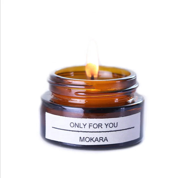 Empty Decorative Small Mini Round Bottom Amber Glass Wax Candle Container Jars Pot with Plastic Lid