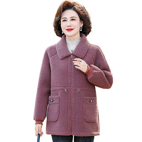 XL-5XL New Plush Cotton Jacket Women's Plush and Thick Cotton Jacket Granular Velvet Lapel Zippered Jacket