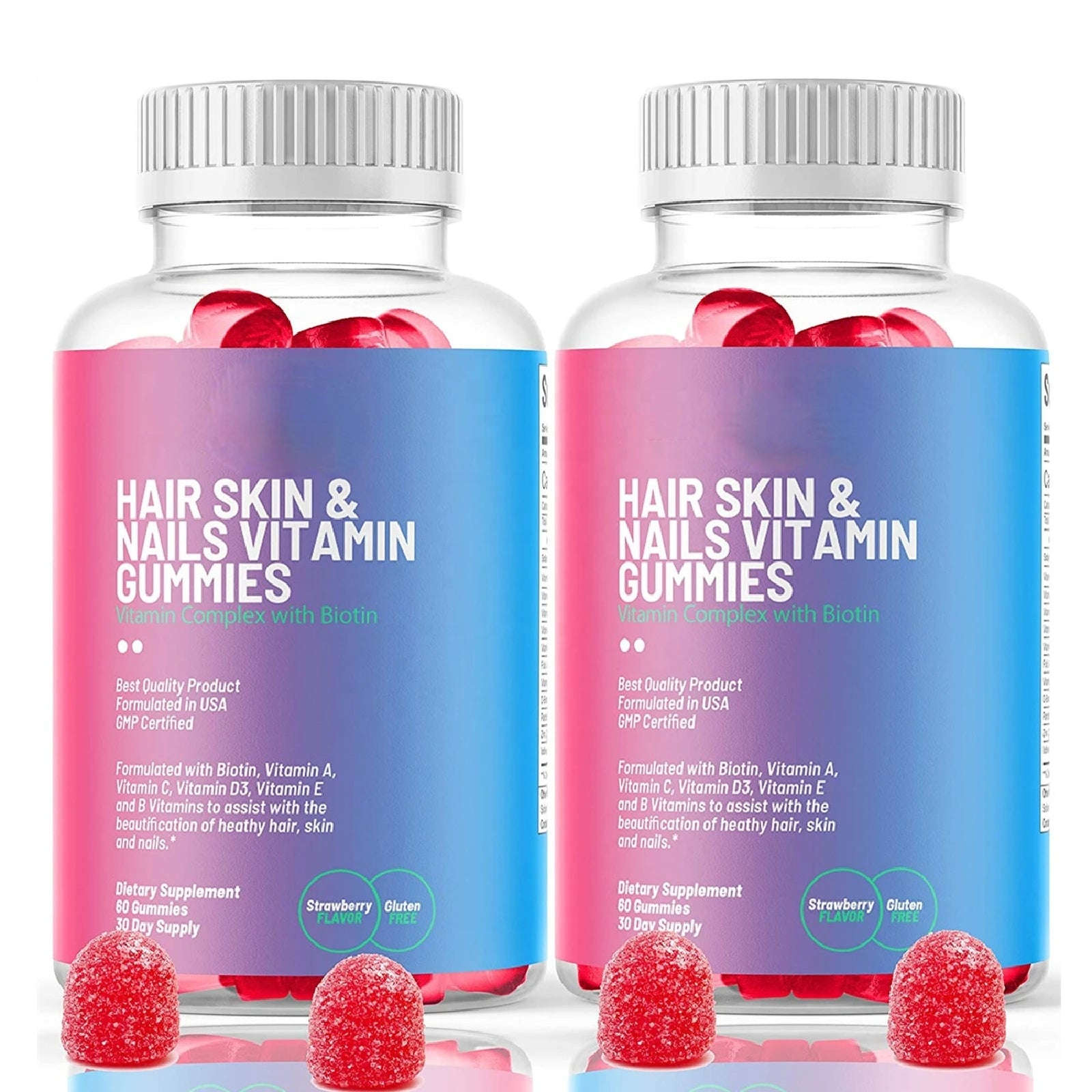 Wholesale OEM ODM Vegan Organic Multivitamin A B C D E Vitamin Gummies With Biotin For Hair Growth Health Hair Skin Nail Support