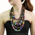 3 Colors Ethnic Retro Bohemian African Statement Long Necklace Blocky Wooden Beads Multi Layer Handmade Necklace Charm Jewelry