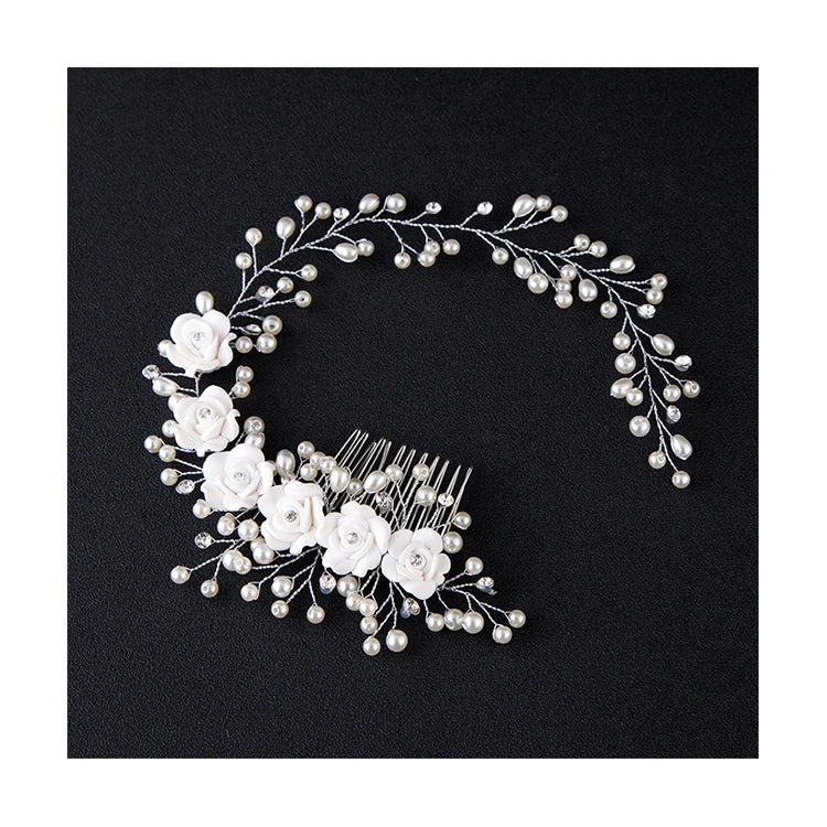 Korean Pearl Flower Bride Hair Comb Clip Wedding Hair Accessories