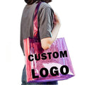 Custom Logo Laser Transparent Cosmetic Packaging Tote Bag Pvc Shopping Plastic Gift Bag Iridescent Holographic Beach Bag