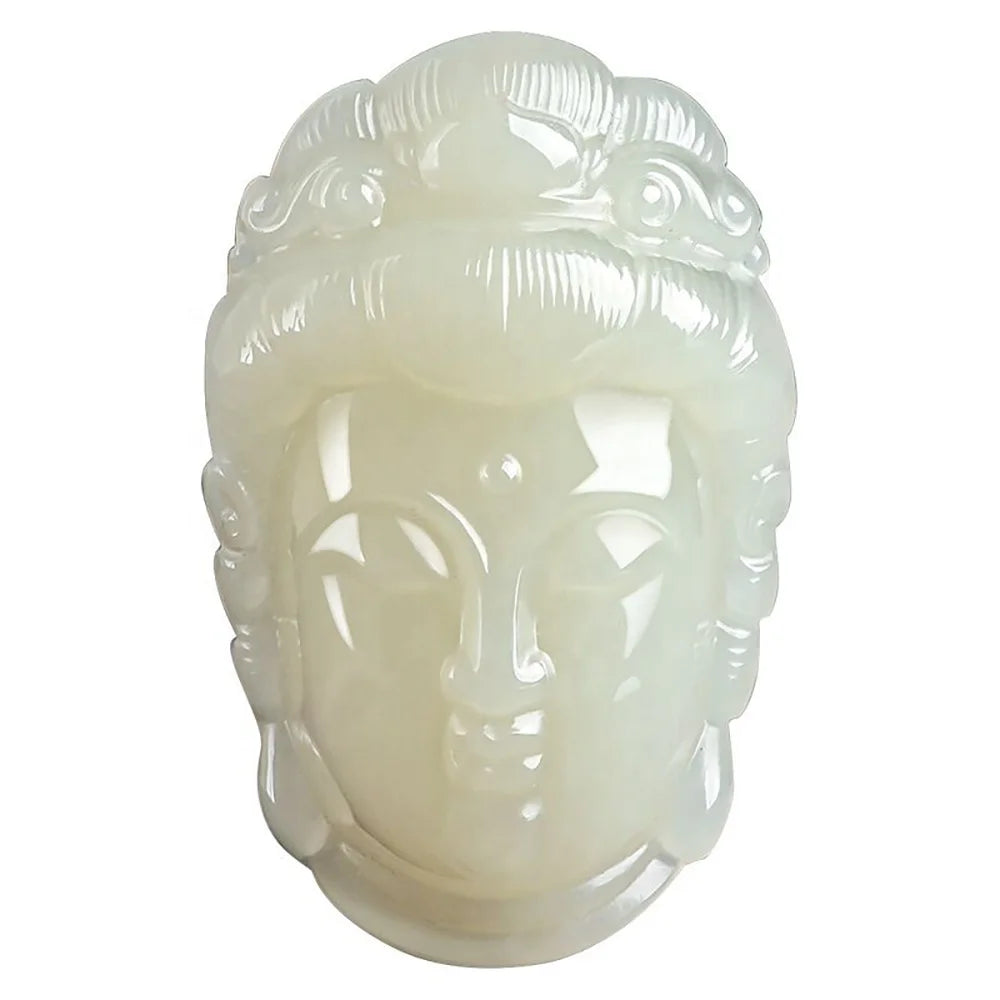 Natural Jade Necklace Pendant Lucky Guanyin Quan Statue Buddha Jewelry Gift for Lovers