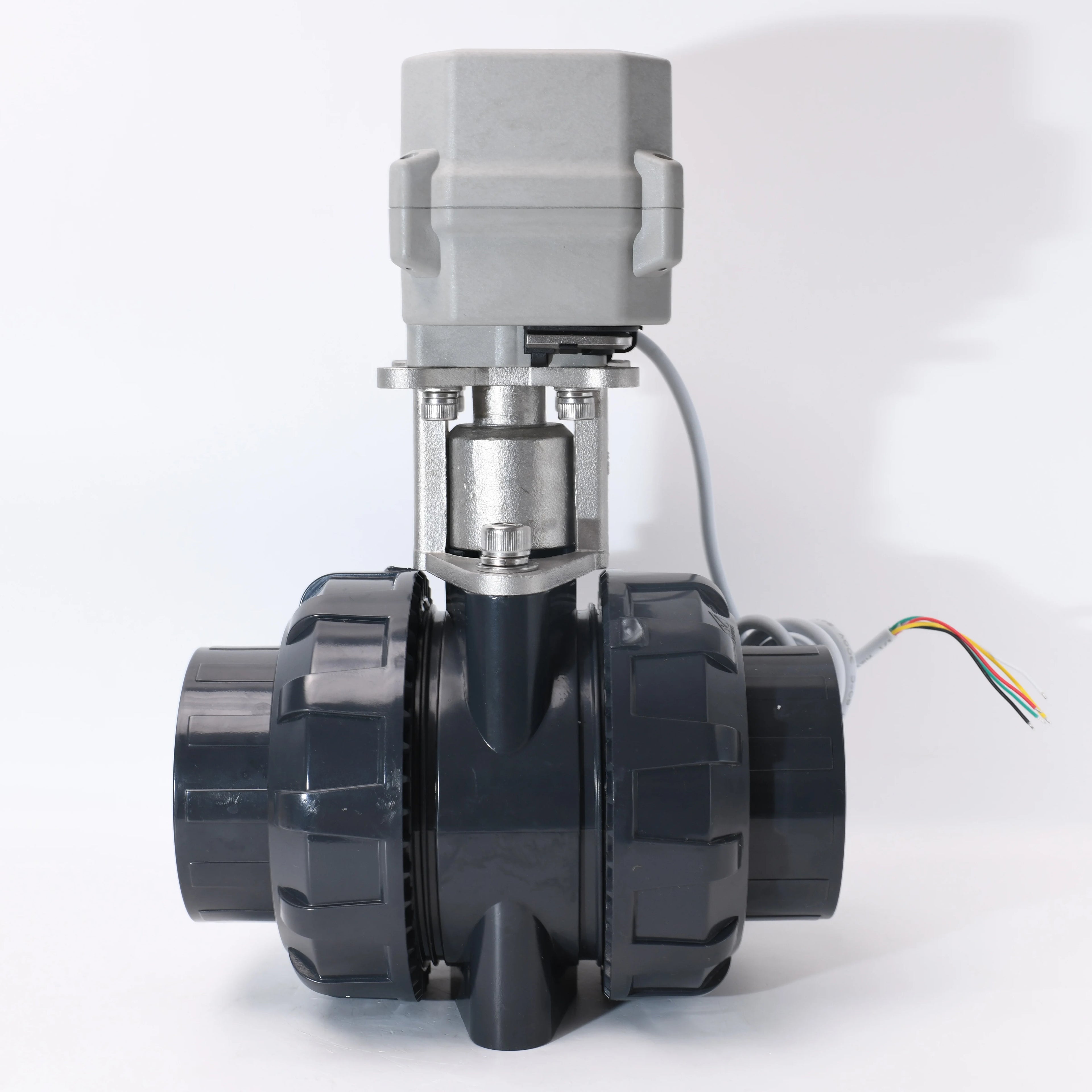 DN50 2 Inch 2 Way Full Port AC 110V 220V Auto Return Electric Actuated PVC Plastic True Union Motorized Ball Valve