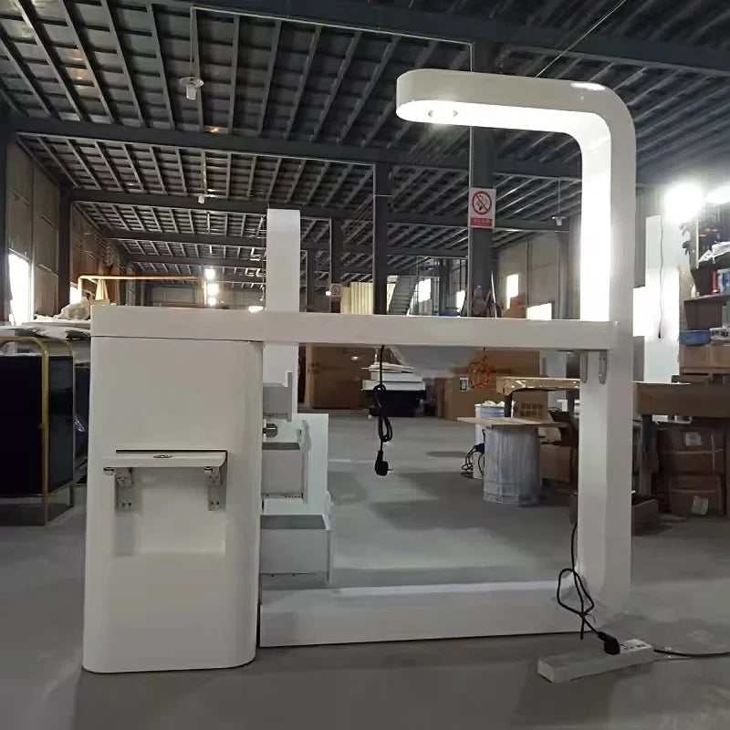 Foshan Factory New Design Cheap Modern White Nail Salon Manicure Table With Light