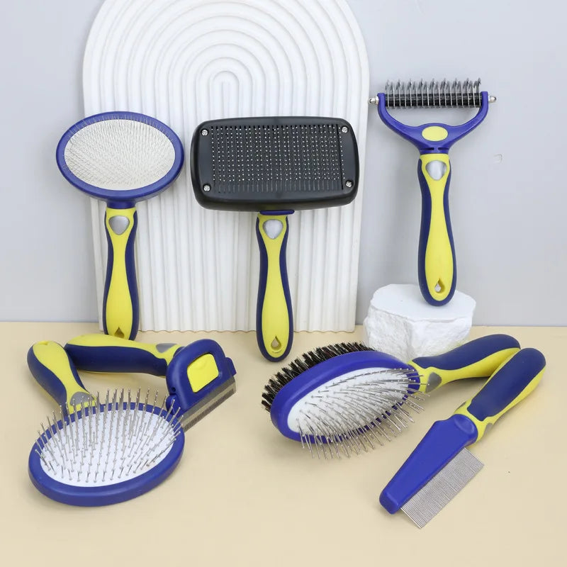 Blue Yellow Series Pet Comb for Dogs Cats Hair Cleaning Brush Knots & Loose Hair Removal Dog Brushes Grooming Comb