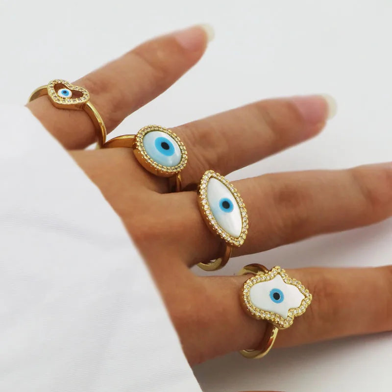 Hot Sell Shell Nazar Evil Eye Ring Ins Style Retro Celebrity Street Shot Fashion Open Female Ring