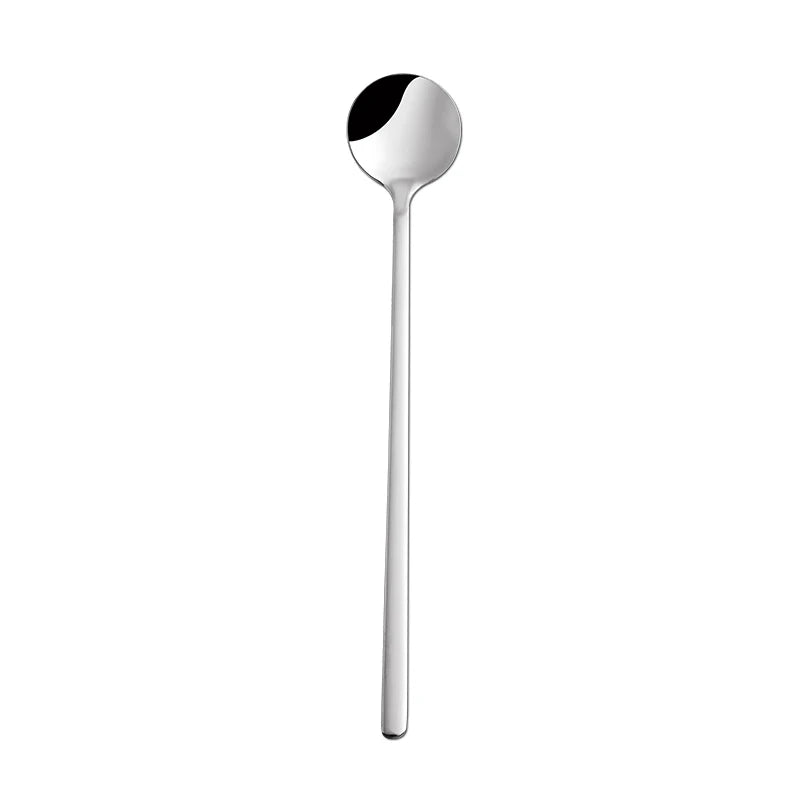 Korean Style Small Round Spoon Stainless Steel Spoon Long Handle Ice Cream Coffee Spoon Gift Tableware