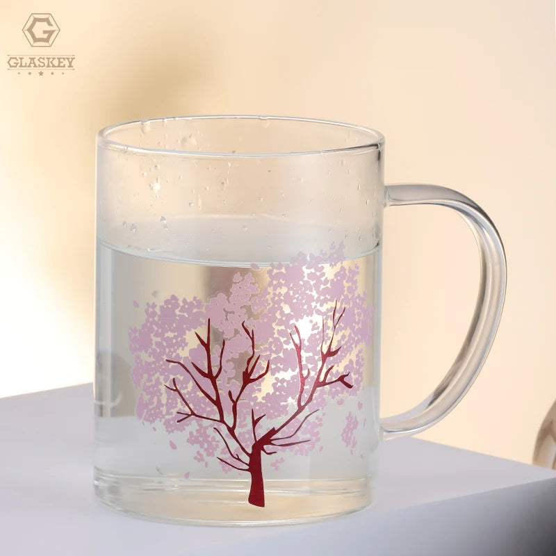 460Ml High Temperature Drinking Glass Heat-Sensitive Color Changing Glass Mug Reusable Handle Mug for Coffee Tea