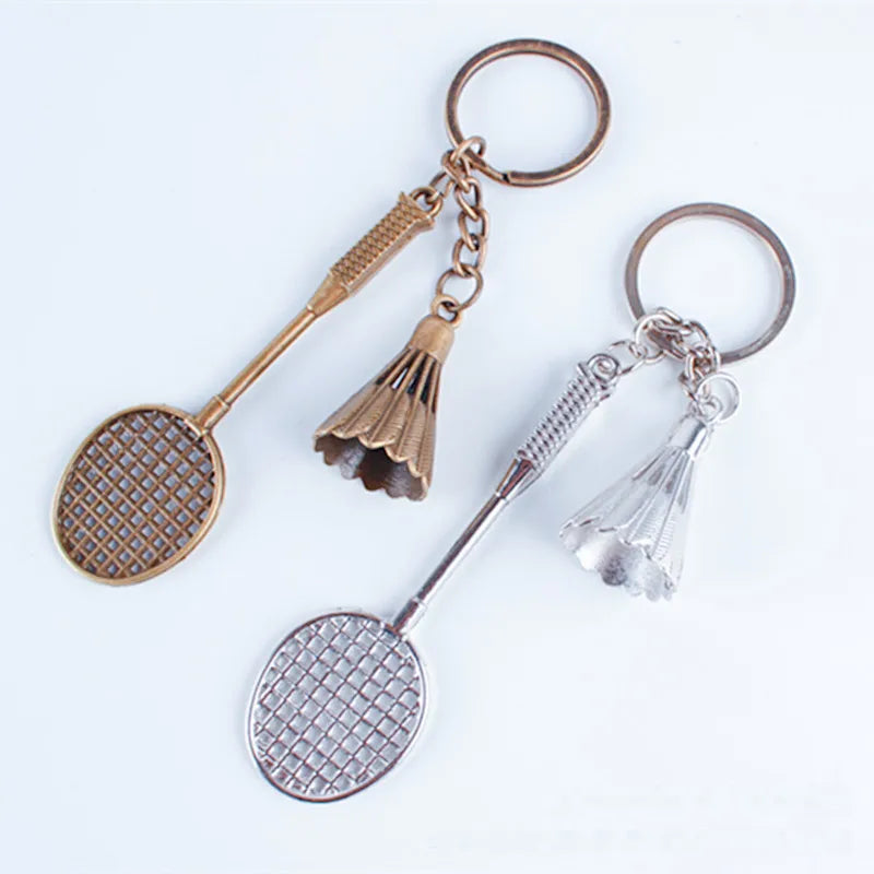 Cute Sports Car Keyring Backpack Pendant Vintage Mini Metal Badminton Keychain for Women Men