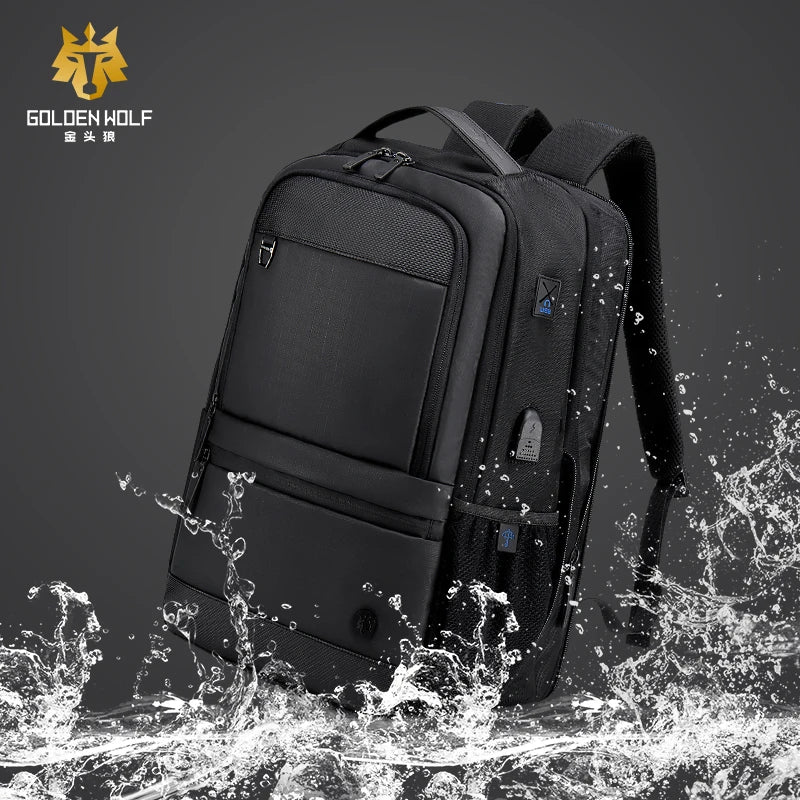 Golden Wolf Mochilas Impermeable Waterproof Business Custom USB Charger Travel Laptop Backpack Bags Men Sac a dos Mochila