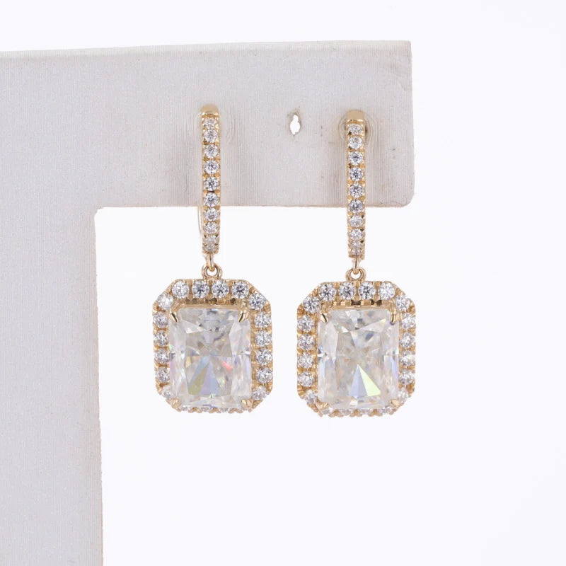 Starsgem Fine Jewelry 9K Yellow Gold With Ice Crush Cutting Moissanite Drop Earrings for Women