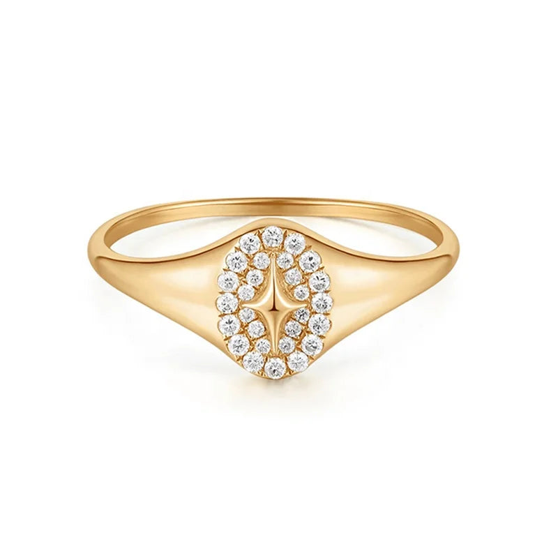 Milskye Vintage Inspired Jewelry 925 Silver Gold Plated Pave Zirconia Signet Ring