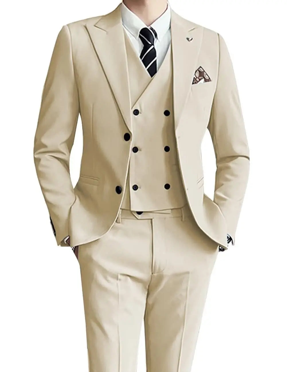 XXS-7XL Men's Three-Piece Wedding Dress Suit Set Single Breasted with Breathable and Plus Size Features Blazer Vest Pants
