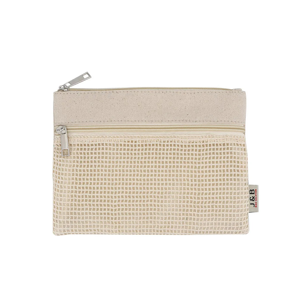Travel Natural Canvas Zippered Pouch Cosmetic Bag Cotton Mesh Pouch with Custom logo Makeup Gift Bag Double Zipper Bags