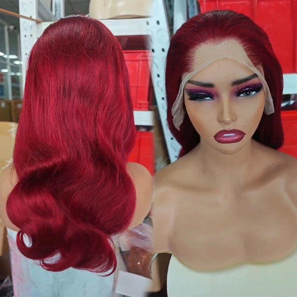 Wholesale Cheap 99j Brazilian Human Hair Front Wigs Transparent for Red Wig 100% Virgin Body Wave Long Wigs for Black Women