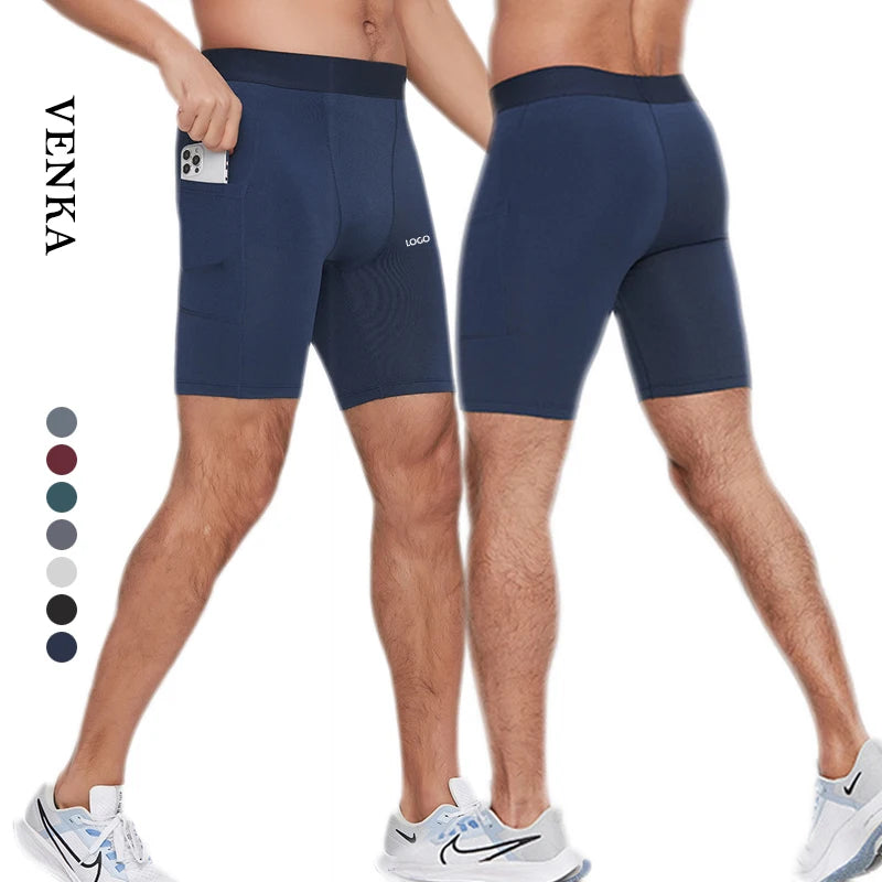 Men's Tight Shorts Basketball Workout Fitness Leggings With Pockets Elastic Quick Dry Compression Shorts Gym Cycling Short Pants